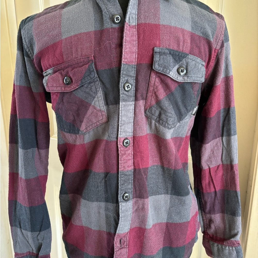 Men's Plaid Shirt - Red and Gray